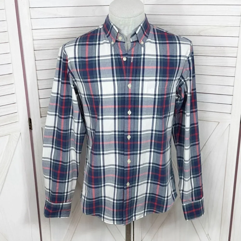 J. Crew Plaid Slim Fit Long Sleeve Button Down Shirt Blue Red Medium Preppy‎